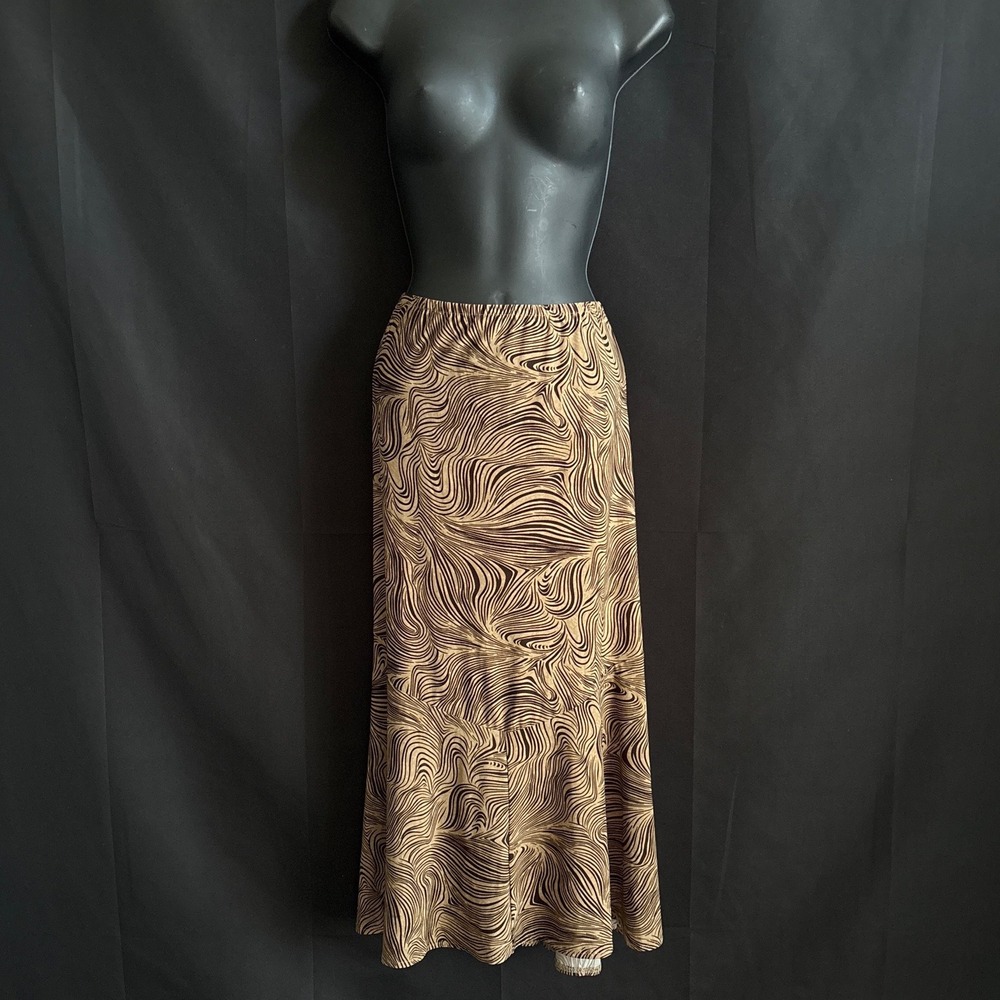 Y2K VTG Whimsical Brown Tan Abstract Swirl Maxi Skirt M Dark Fairy Festival Boho